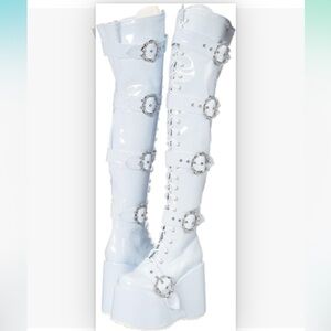 Ellie Thigh High Platform White Boots